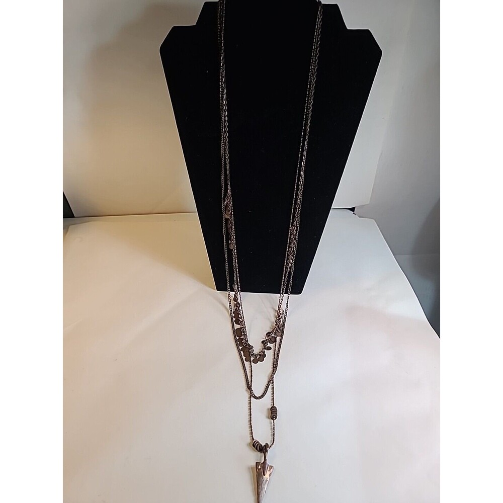 Vintage Copper Tone 3 Chain Layered Necklace 21" Bohemian Arrowhead